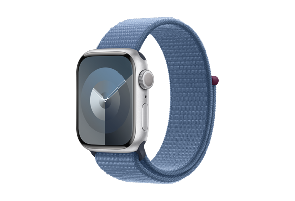 
                                                                                    Apple Watch Series 9 GPS + Cellular 45mm Silver Aluminium Case with Winter Blue Sport Loop                                        