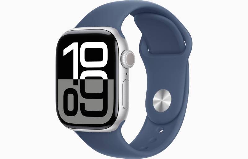 
                                                                                    Apple Watch Series 10 GPS 42mm Silver Aluminium Case with Denim Sport Band - S/M                                        