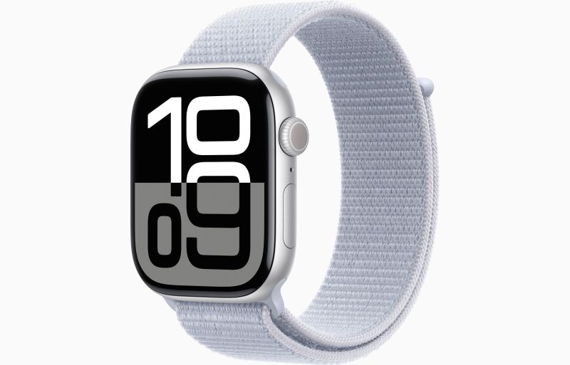 
                                                                                    Apple Watch Series 10 GPS 46mm Silver Aluminium Case with Blue Cloud Sport Loop                                        