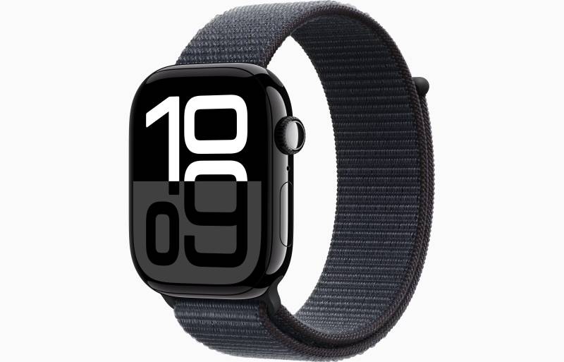 
                                                                                    Apple Watch Series 10 GPS + Cellular 46mm Jet Black Aluminium Case with Ink Sport Loop                                        