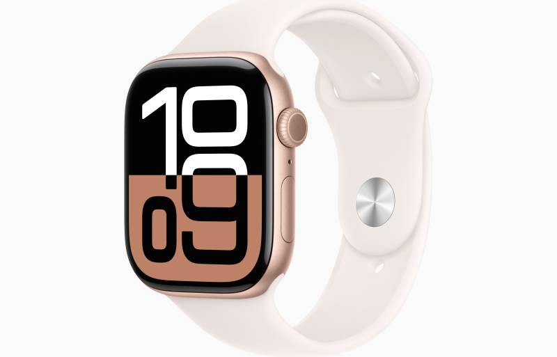 
                                                                                    Apple Watch Series 10 GPS + Cellular 46mm Rose Gold Aluminium Case with Light Blush Sport Band - S/M                                        