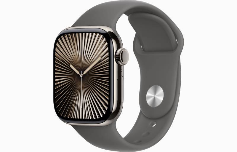 
                                                                                    Apple Watch Series 10 GPS + Cellular 42mm Natural Titanium Case with Stone Grey Sport Band - S/M                                        