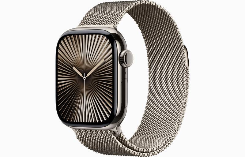 
                                                                                    Apple Watch Series 10 GPS + Cellular 42mm Natural Titanium Case with Natural Milanese Loop                                        