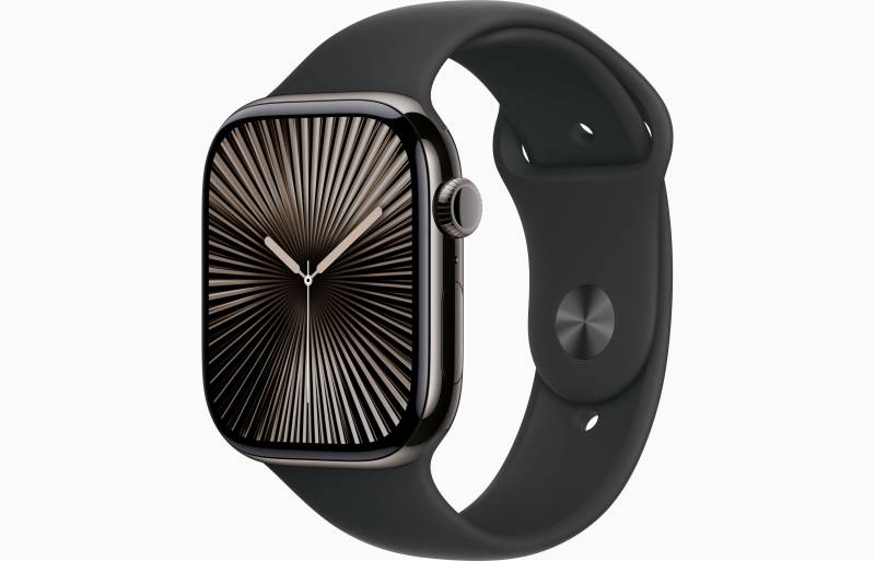 
                                                                                    Apple Watch Series 10 GPS + Cellular 46mm Slate Titanium Case with Black Sport Band - S/M                                        