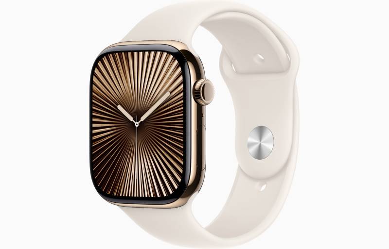 
                                                                                    Apple Watch Series 10 GPS + Cellular 46mm Gold Titanium Case with Starlight Sport Band - M/L                                        