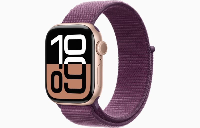 
                                                                                    Apple Watch Series 10 GPS 42mm Rose Gold Aluminium Case with Plum Sport Loop                                        