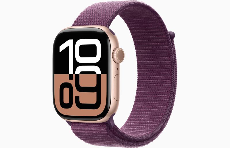 
                                                                                    Apple Watch Series 10 GPS + Cellular 46mm Rose Gold Aluminium Case with Plum Sport Loop                                        