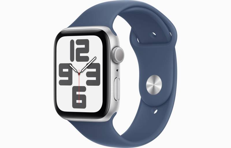 
                                                                                    Apple Watch SE GPS 44mm Silver Aluminium Case with Denim Sport Band - S/M                                        