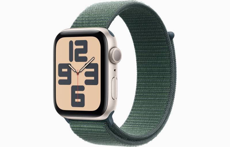 
                                                                                    Apple Watch SE GPS 44mm Starlight Aluminium Case with Lake Green Sport Loop                                        