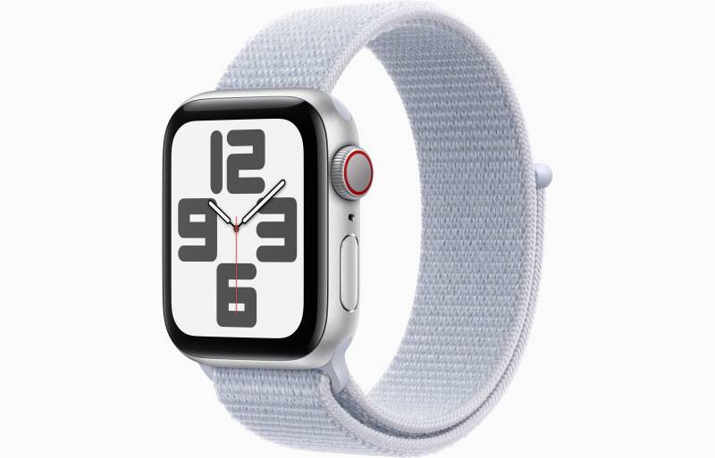 
                                                                                    Apple Watch SE GPS + Cellular 40mm Silver Aluminium Case with Blue Cloud Sport Loop                                        