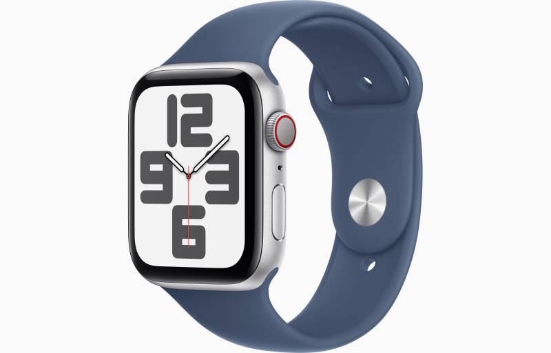 
                                                                                    Apple Watch SE GPS + Cellular 44mm Silver Aluminium Case with Denim Sport Band - M/L                                        