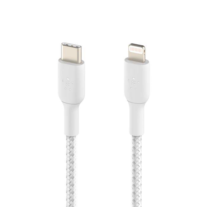 
                                                                                    Belkin BOOST CHARGE USB-C to Lightning Cable, Braided - 1M - White                                        