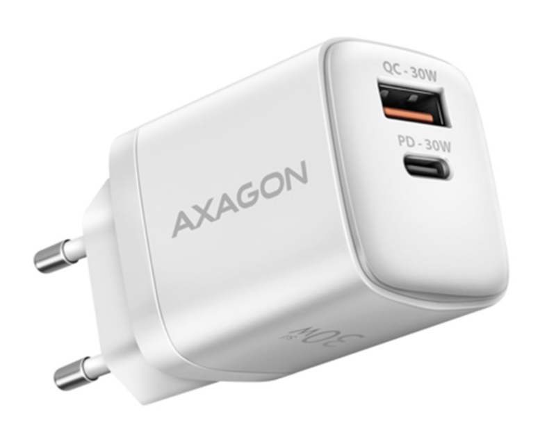 
                                                                                    AXAGON ACU-PQ30W, sieťová nabíjačka Sil 30W, 2x port (USB-A + USB-C)                                        