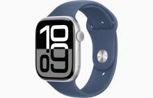 Apple Watch Series 10 GPS 46mm Silver Aluminium Case with Denim Sport Band - S/M