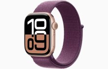 Apple Watch Series 10 GPS 42mm Rose Gold Aluminium Case with Plum Sport Loop