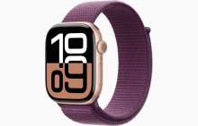 Apple Watch Series 10 GPS 46mm Rose Gold Aluminium Case with Plum Sport Loop